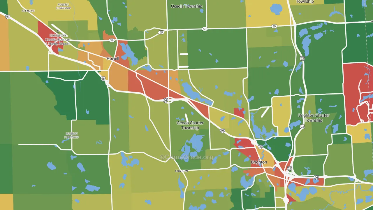 Livingston County, MI Map of Theft Rates