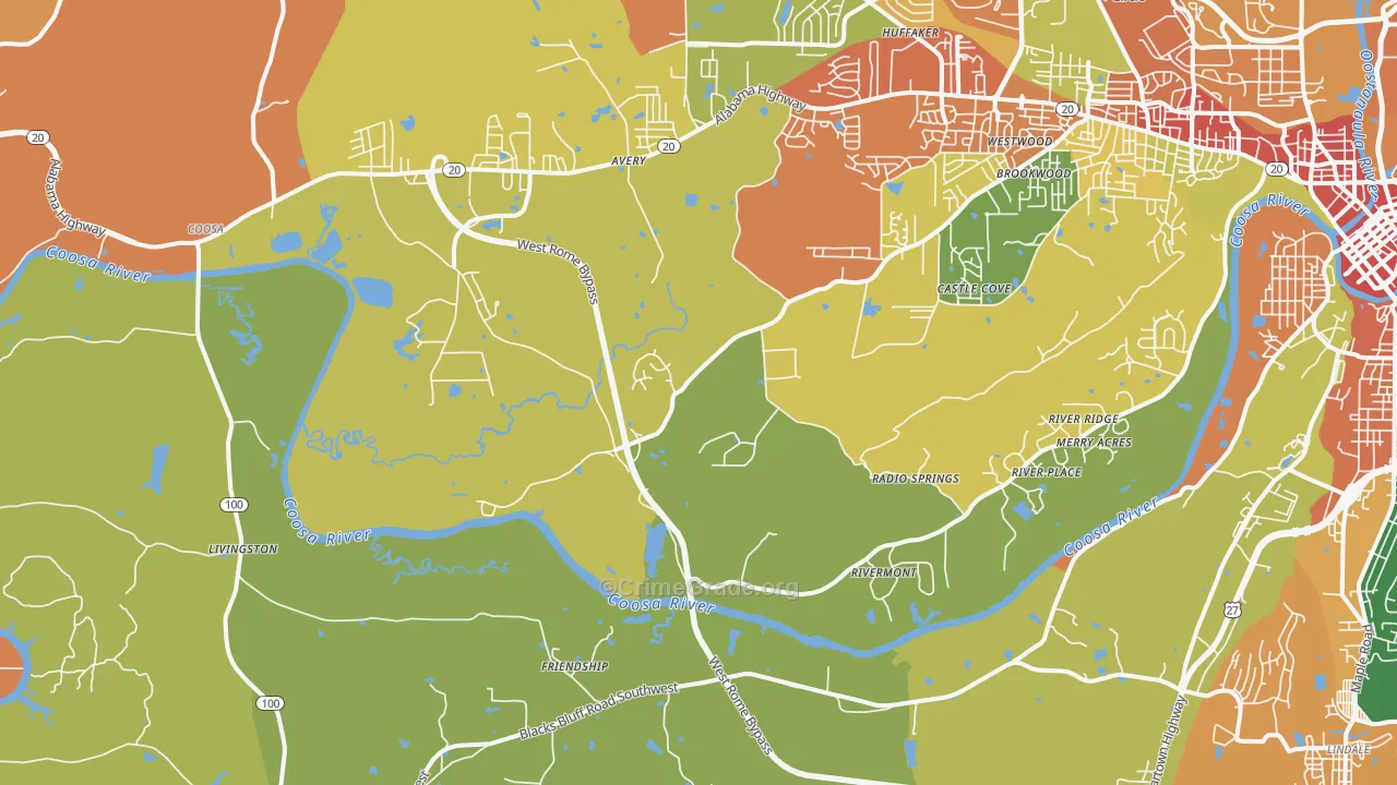 Livingston, GA Map of Theft Rates