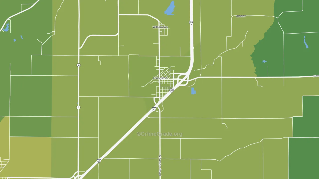 Livingston, IL Map of Theft Rates