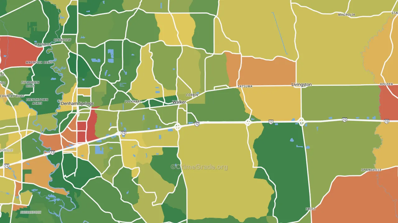 Livingston Parish, LA Map of Theft Rates