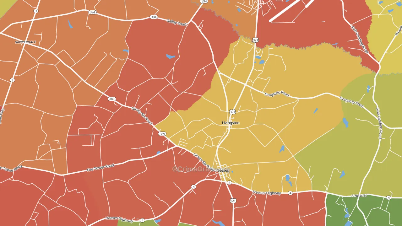 Livingston, SC Map of Theft Rates