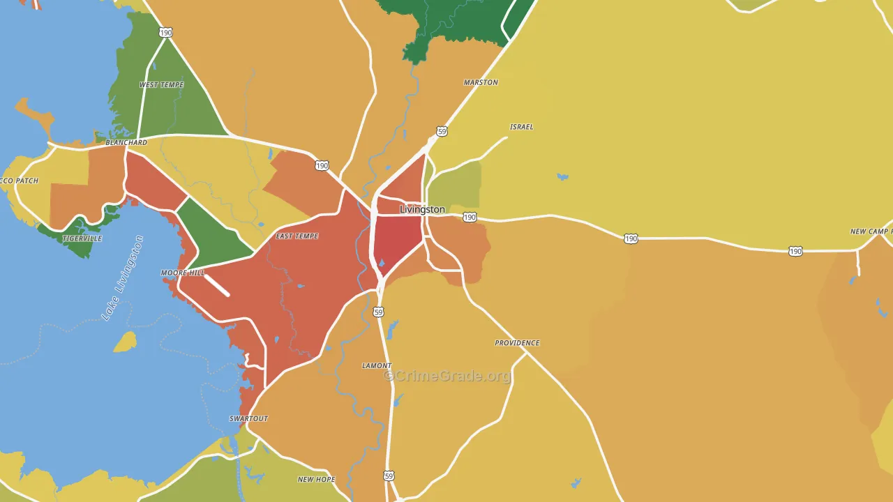 Livingston, TX Map of Theft Rates