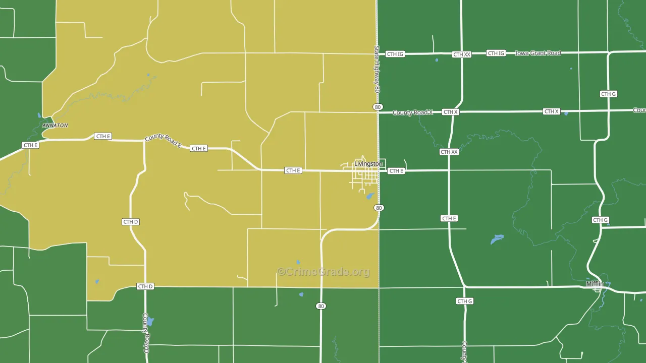 Livingston, WI Map of Theft Rates