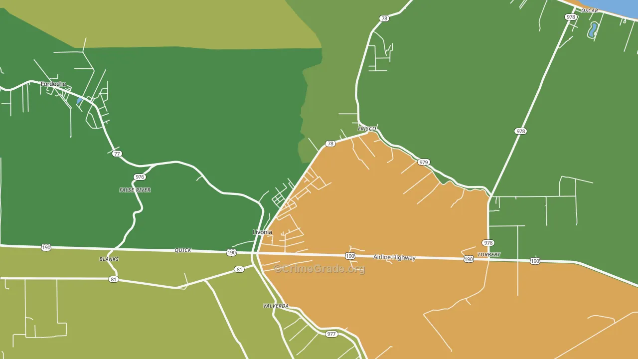 Livonia, LA Map of Theft Rates