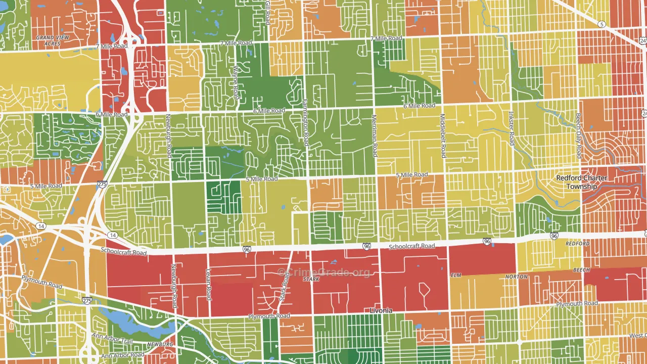 Livonia, MI Map of Theft Rates