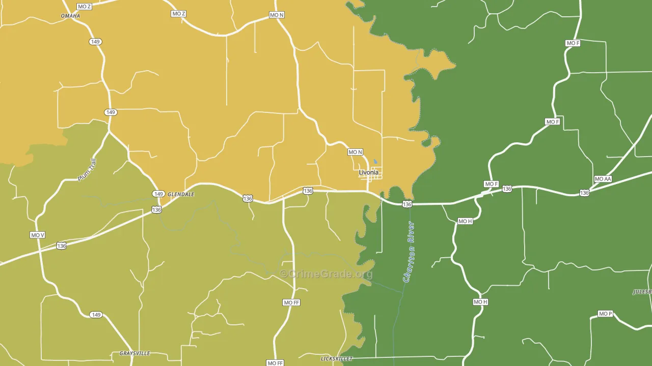 Livonia, MO Map of Theft Rates