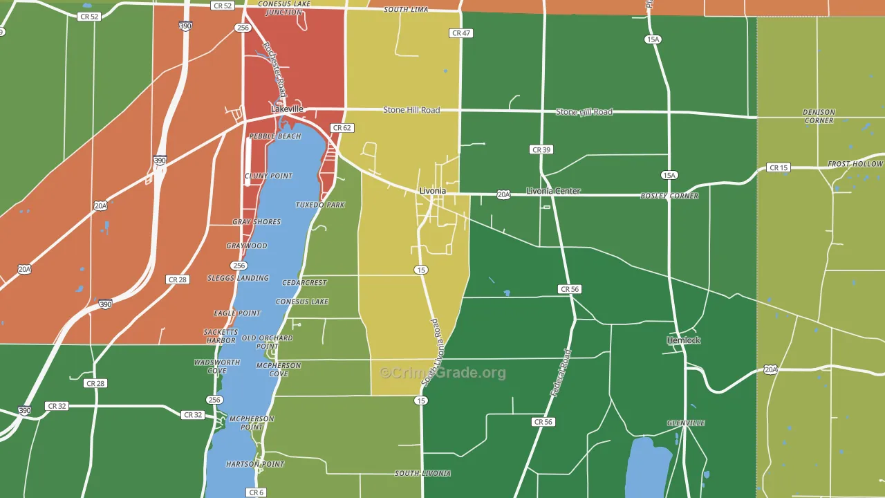 Livonia, NY Map of Theft Rates