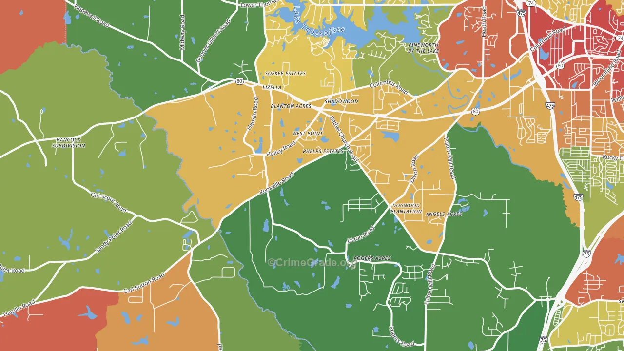 Lizella, GA Map of Theft Rates