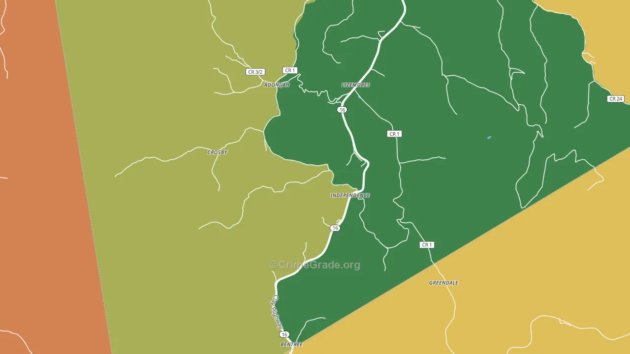 Lizemores, WV Map of Theft Rates