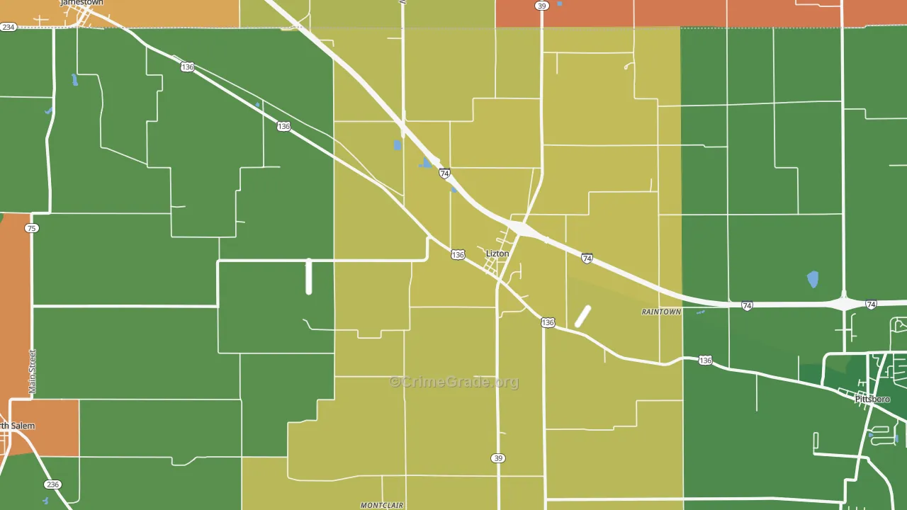 Lizton, IN Map of Theft Rates