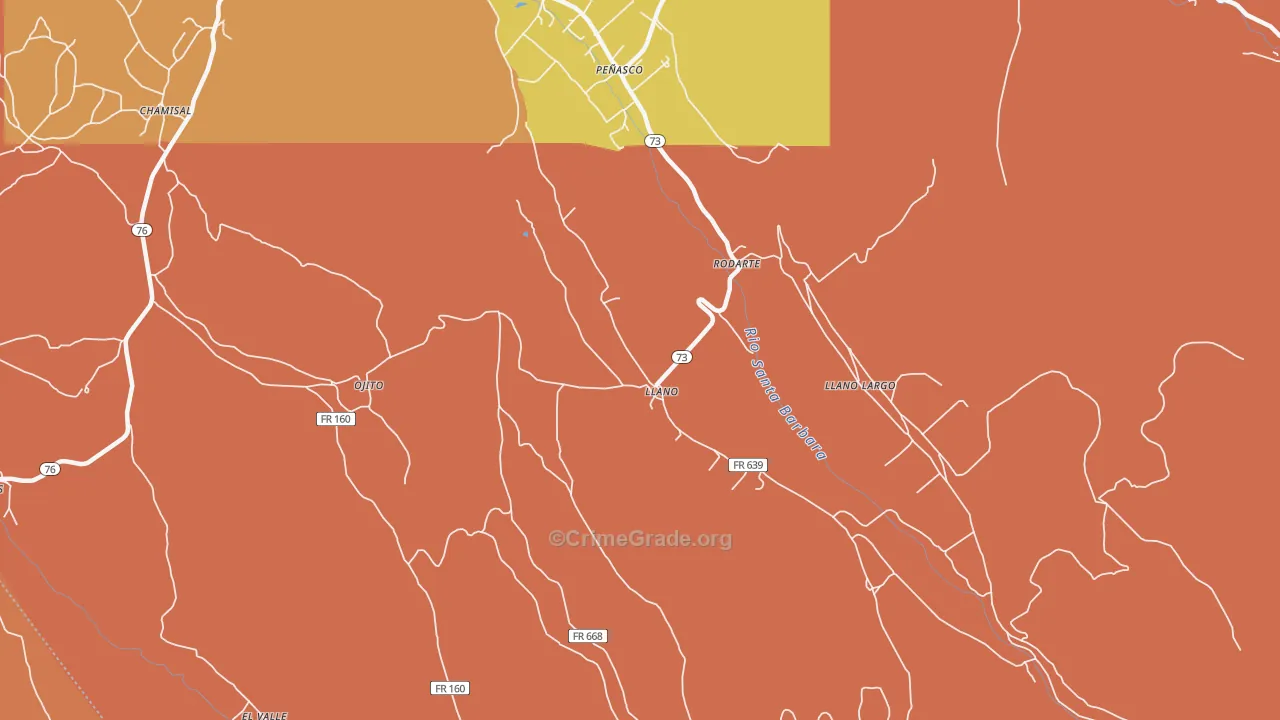 Llano, NM Map of Theft Rates