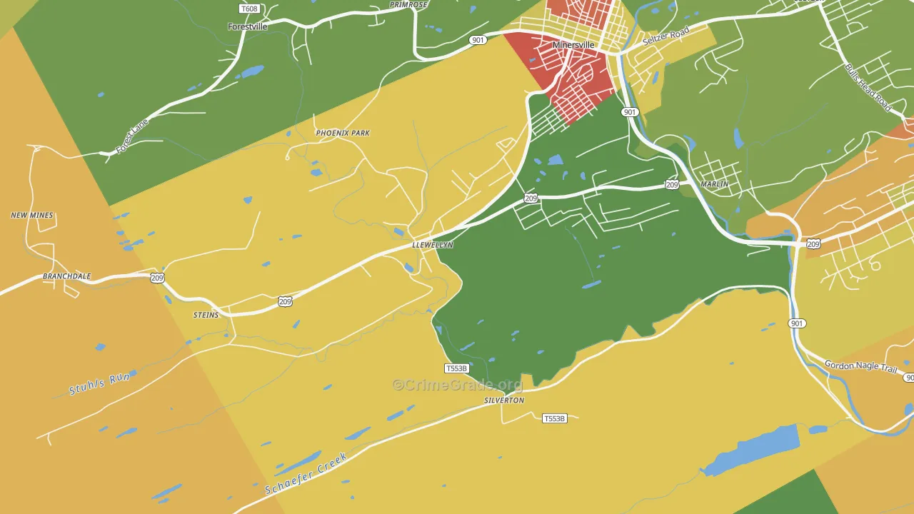 Llewellyn, PA Map of Theft Rates