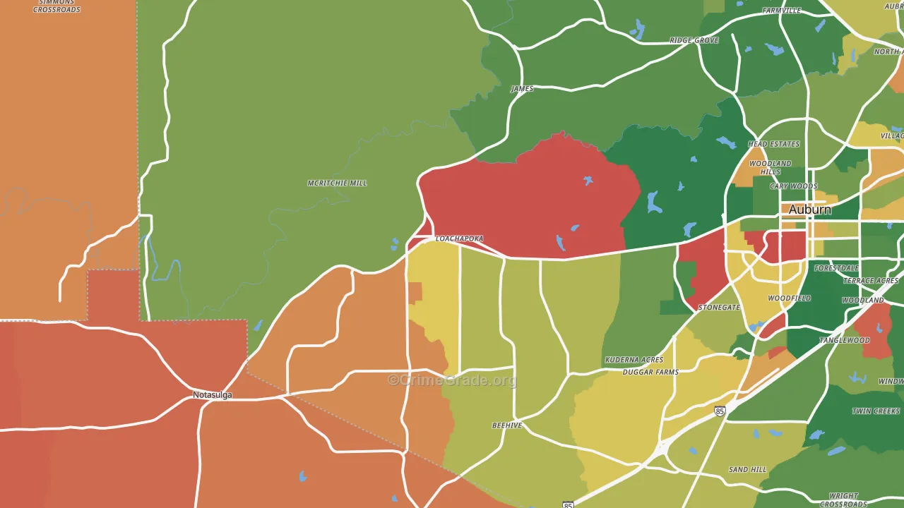 Loachapoka, AL Map of Theft Rates