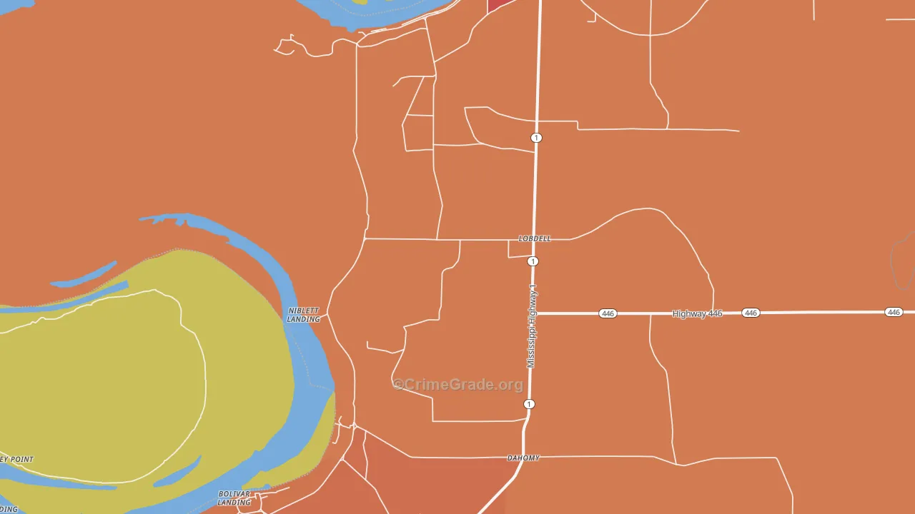 Lobdell, MS Map of Theft Rates
