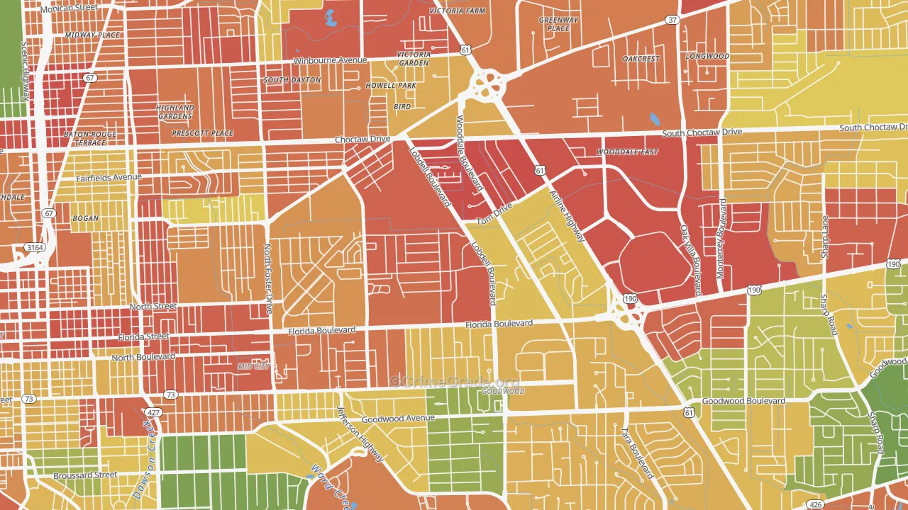 Lobdell-Woodale, Baton Rouge, LA Map of Theft Rates