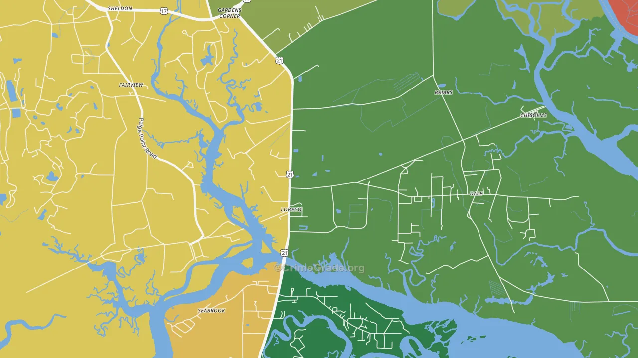 Lobeco, SC Map of Theft Rates