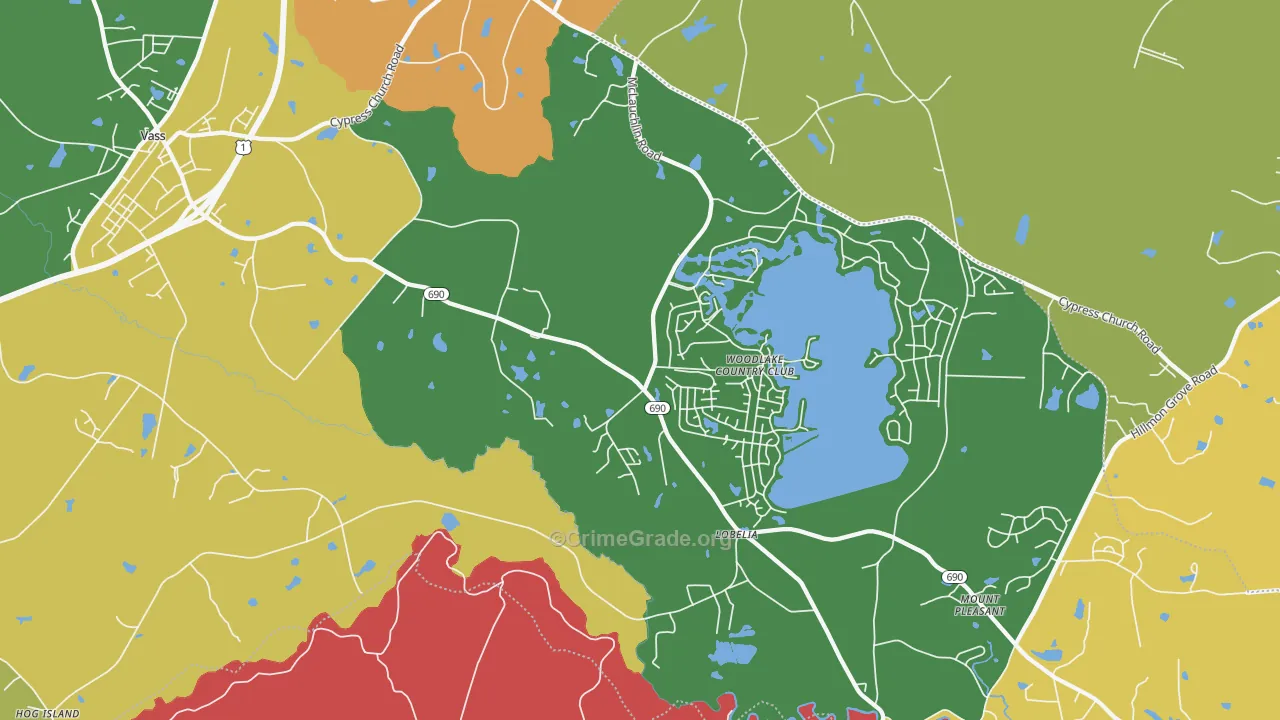 Lobelia, NC Map of Theft Rates