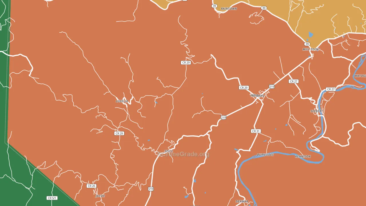 Lobelia, WV Map of Theft Rates