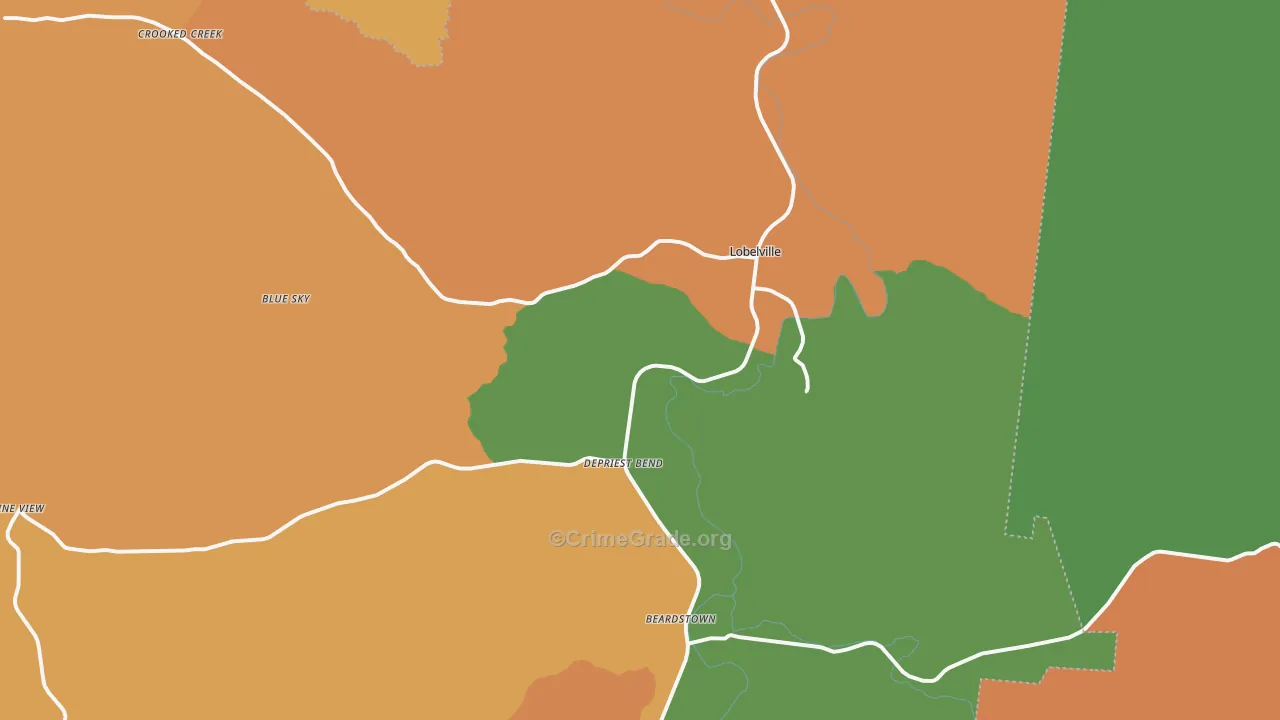Lobelville, TN Map of Theft Rates