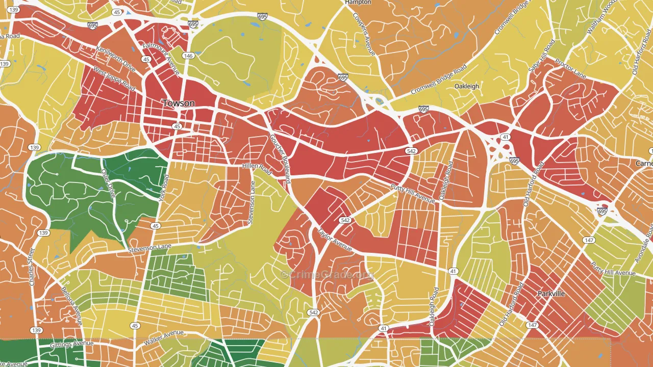 Loch Raven Manor, Towson, MD Map of Theft Rates