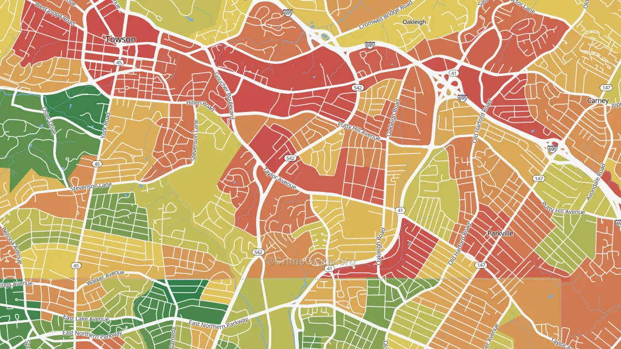 Loch Raven Village, Parkville, MD Map of Theft Rates