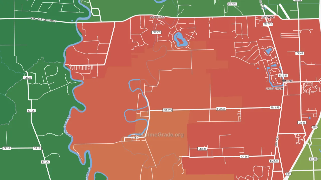 Lochridge, TX Map of Theft Rates