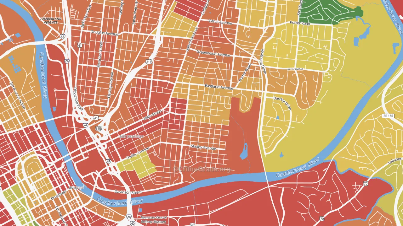 Lockeland Springs, Nashville, TN Map of Theft Rates
