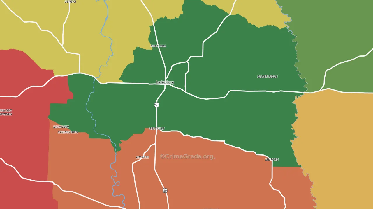 Lockesburg, AR Map of Theft Rates