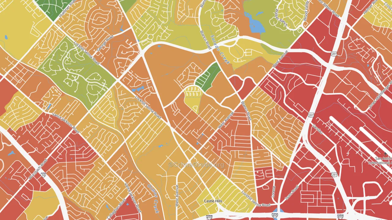 Lockhill Estates, San Antonio, TX Map of Theft Rates