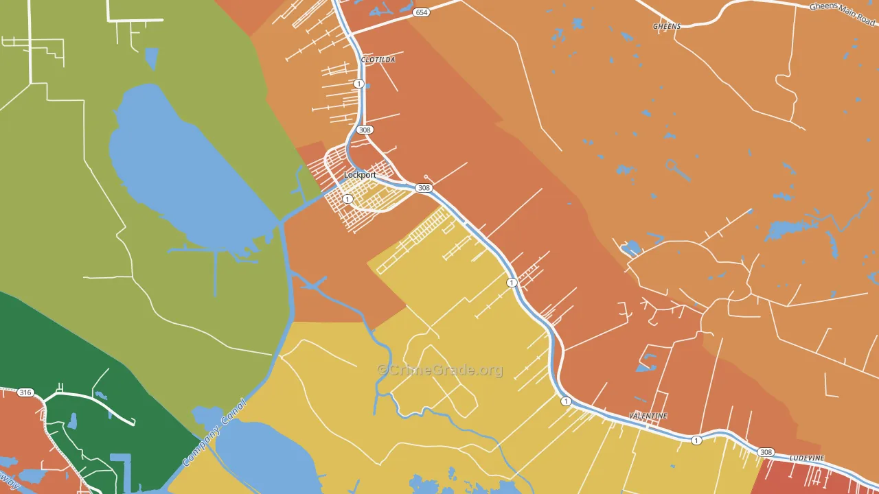 Lockport, LA Map of Theft Rates