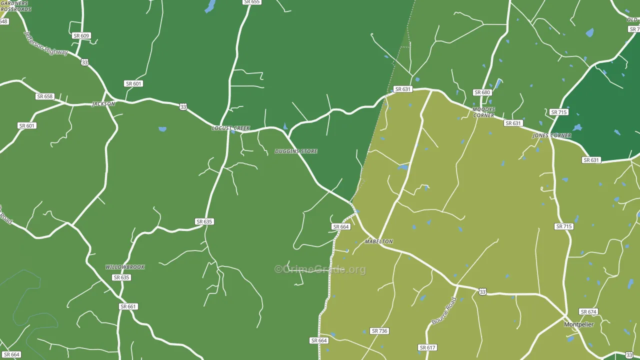 Locust Creek, VA Map of Theft Rates
