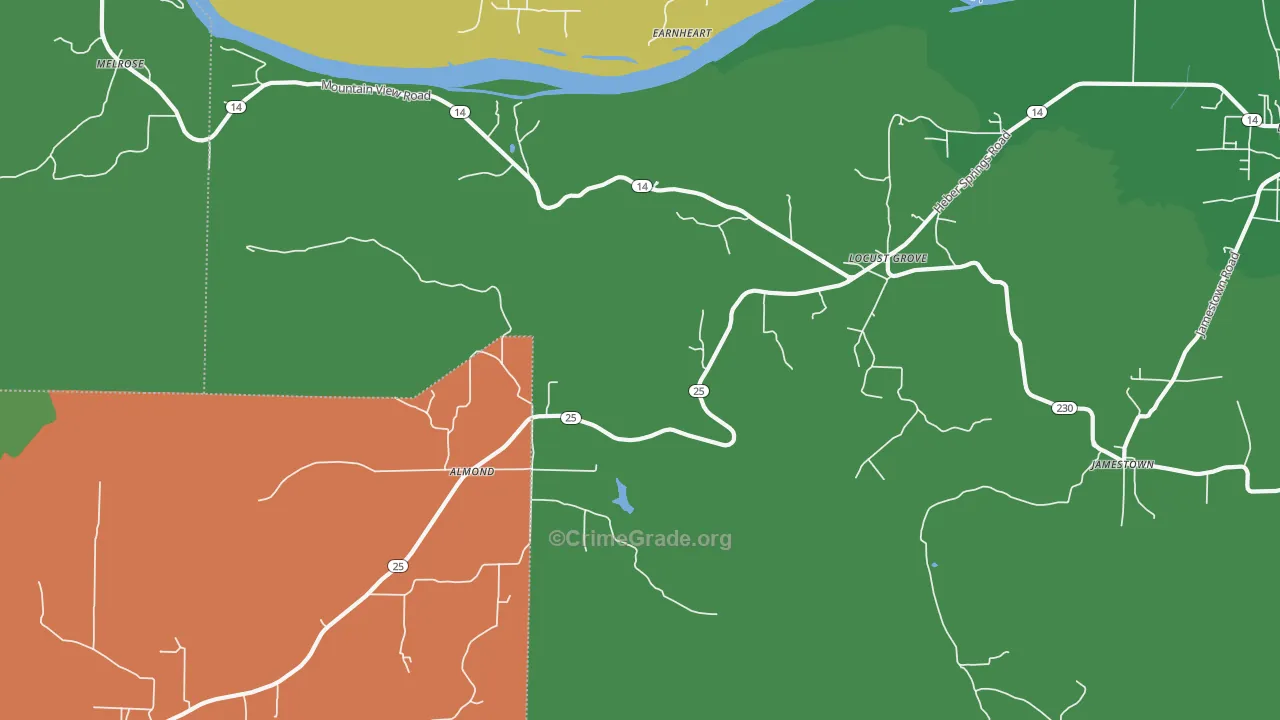 Locust Grove, AR Map of Theft Rates