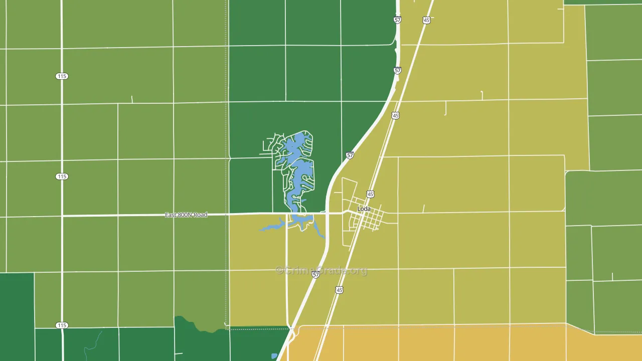 Loda, IL Map of Theft Rates
