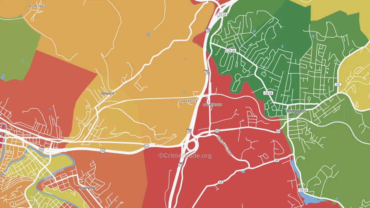 Lodgeville, WV Map of Theft Rates