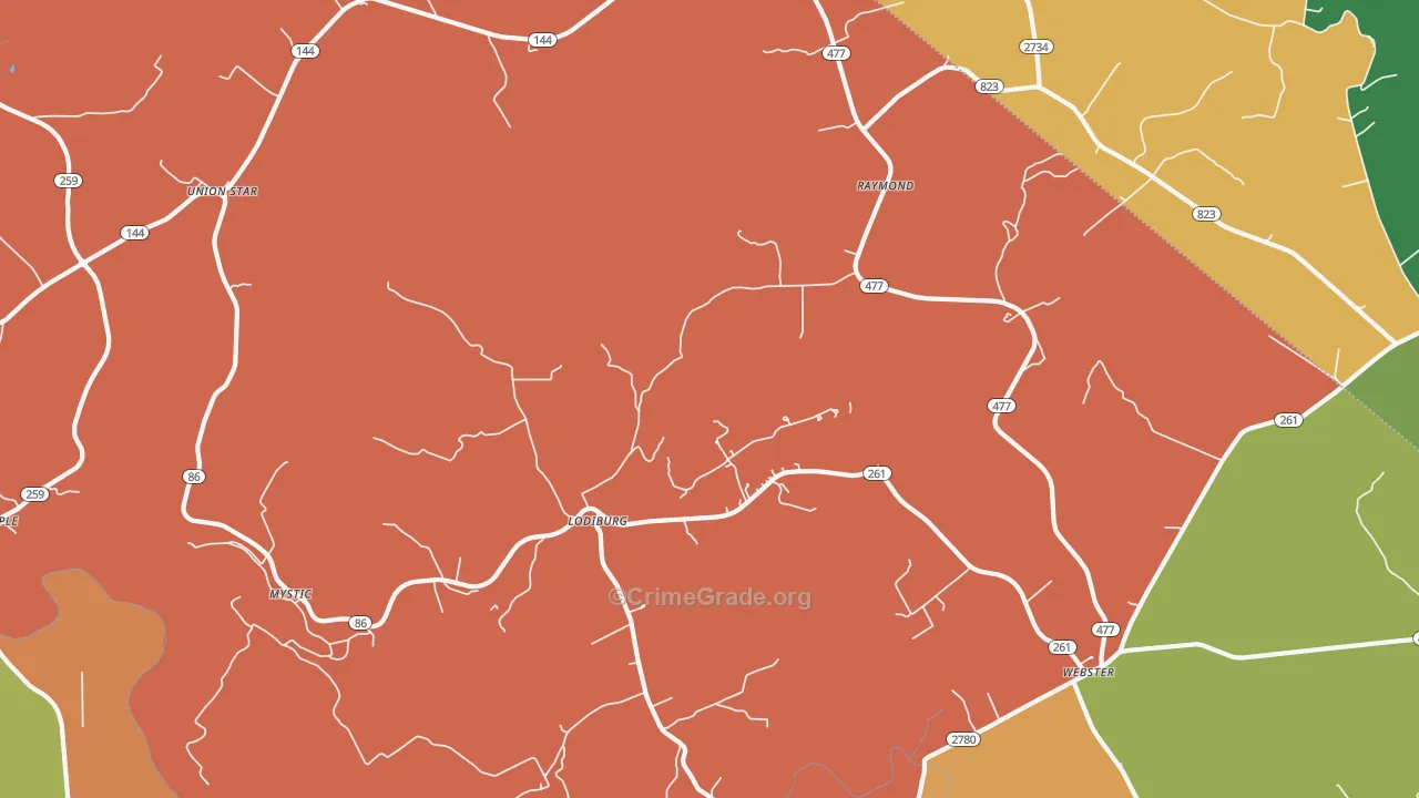 Lodiburg, KY Map of Theft Rates