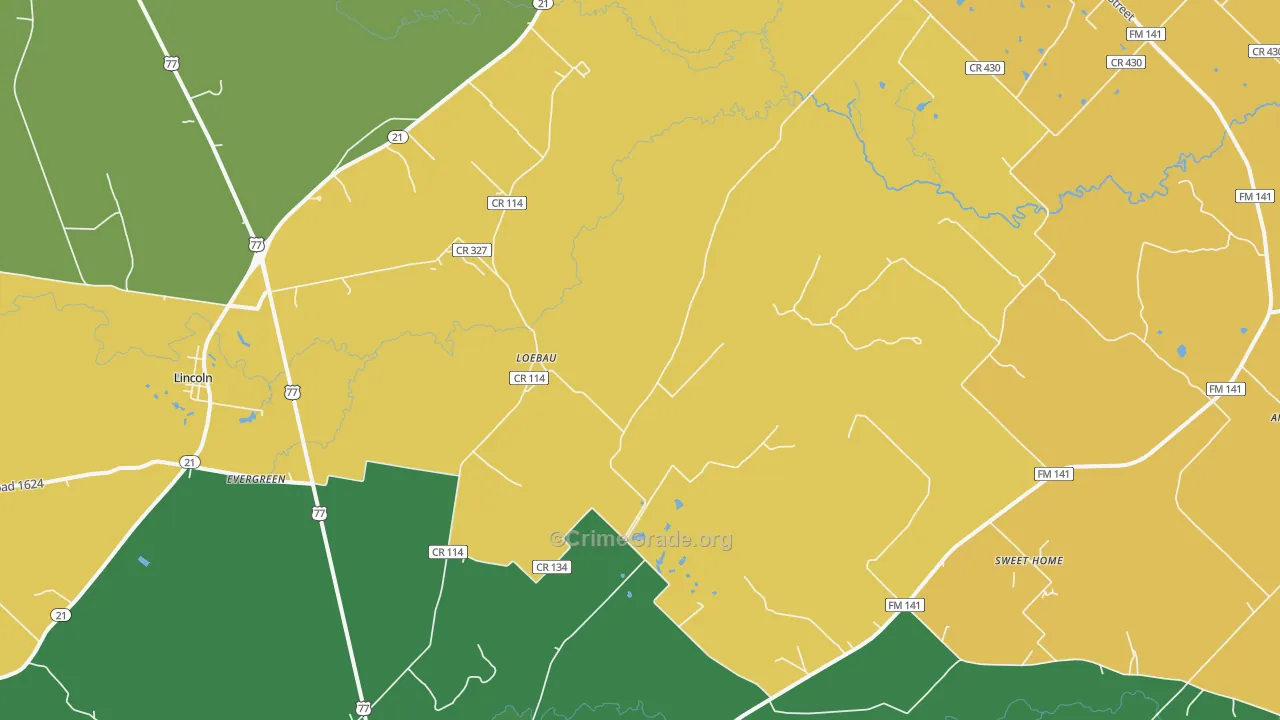 Loebau, TX Map of Theft Rates