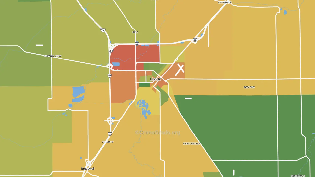 Logan County, IL Map of Theft Rates