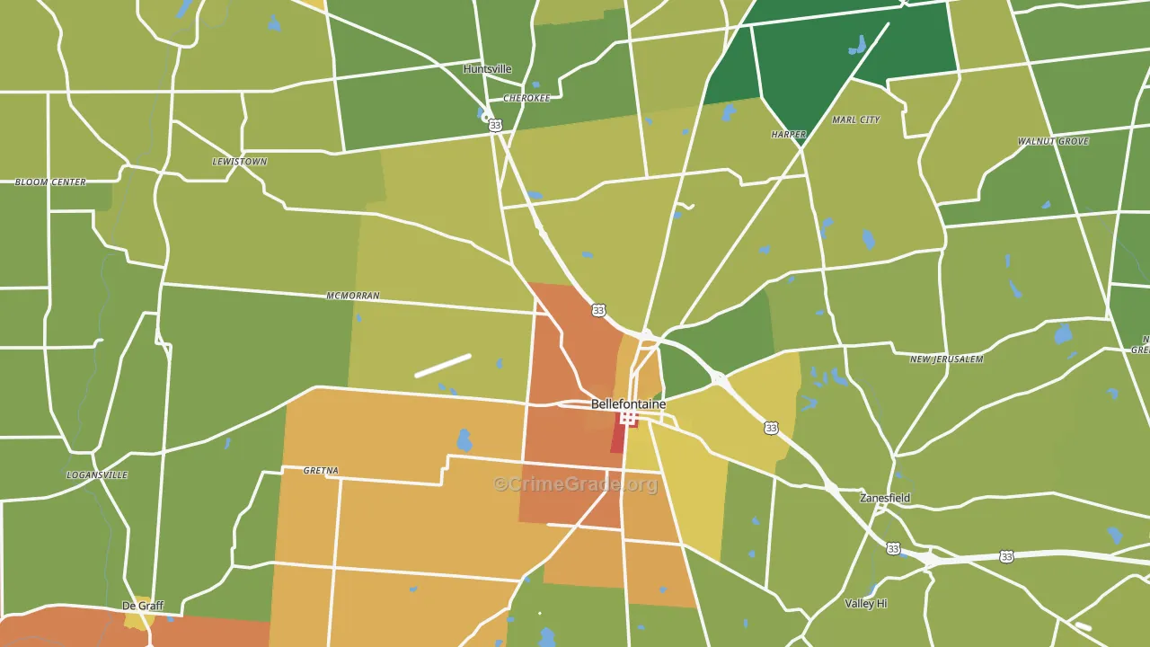 Logan County, OH Map of Theft Rates