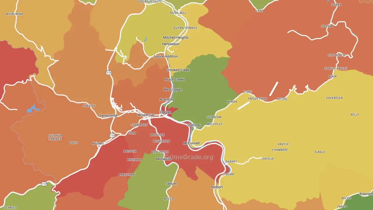 Logan County, WV Map of Theft Rates