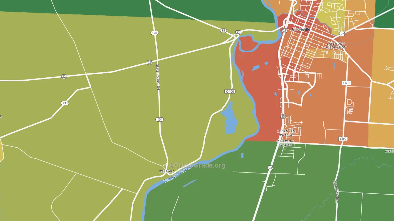 Logan Elm Village, OH Map of Theft Rates