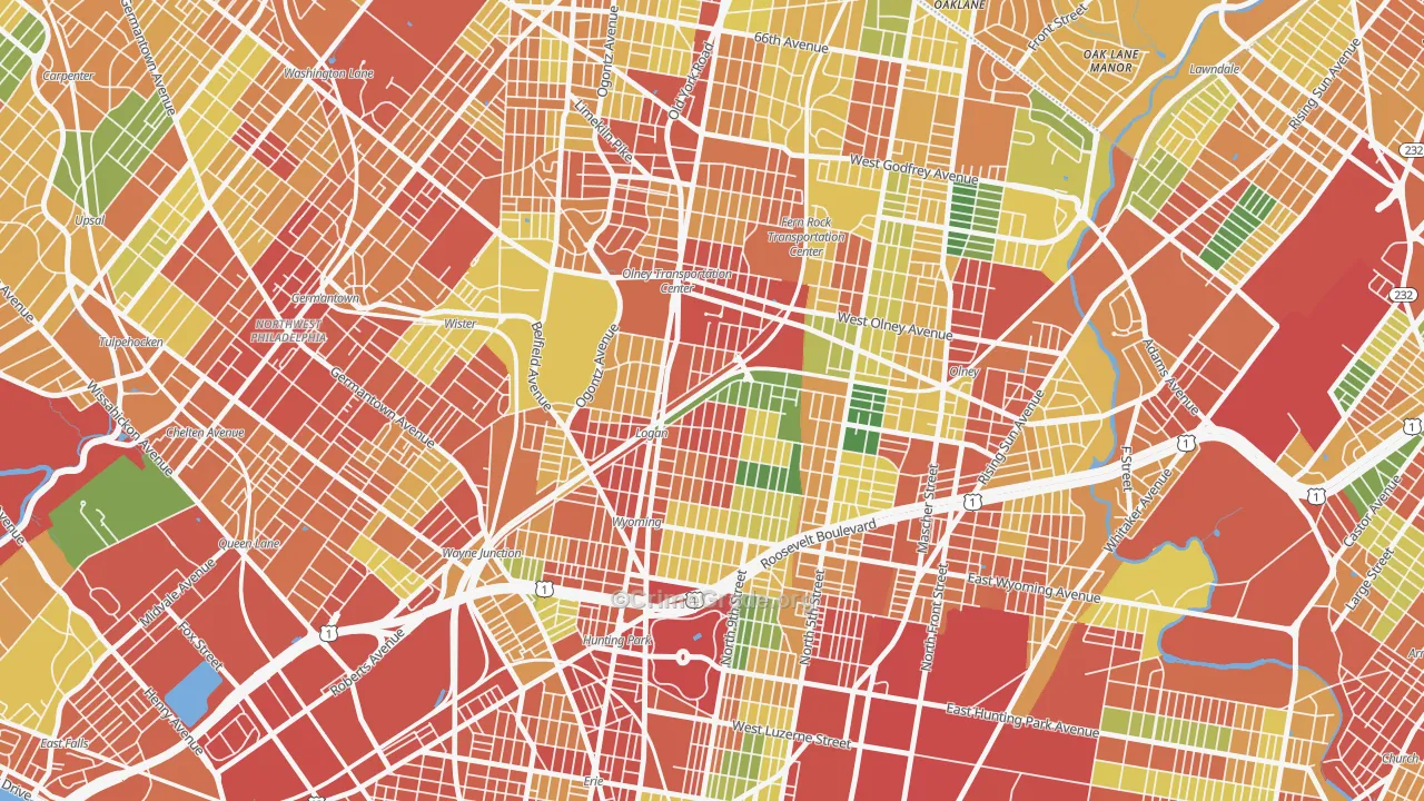 Logan-Ogontz-Fern Rock, Philadelphia, PA Map of Theft Rates