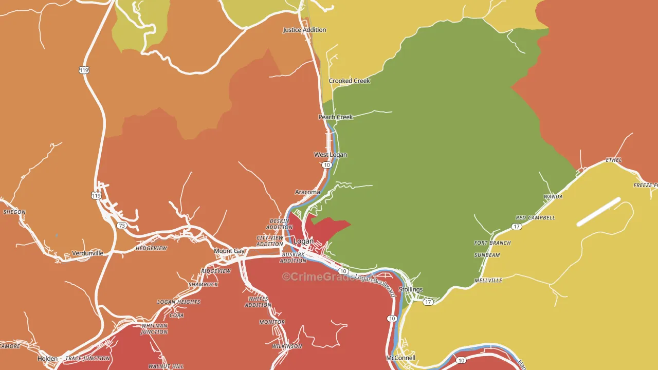 Logan, WV Map of Theft Rates
