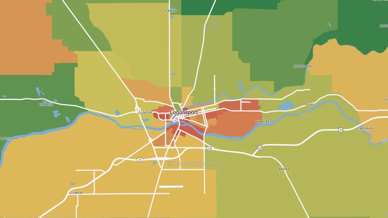 Logansport, IN Map of Theft Rates