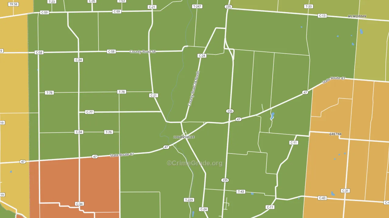 Logansville, OH Map of Theft Rates