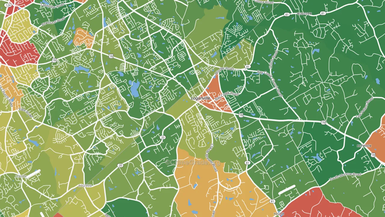 Loganville, GA Map of Theft Rates