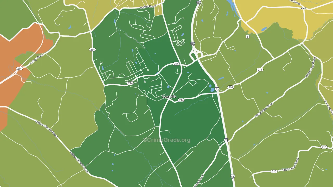 Loganville, PA Map of Theft Rates