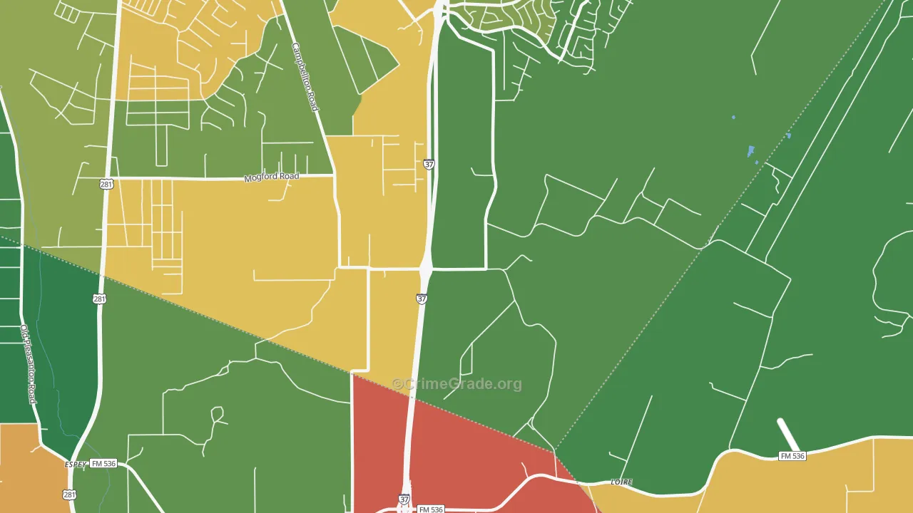Loire, TX Map of Theft Rates