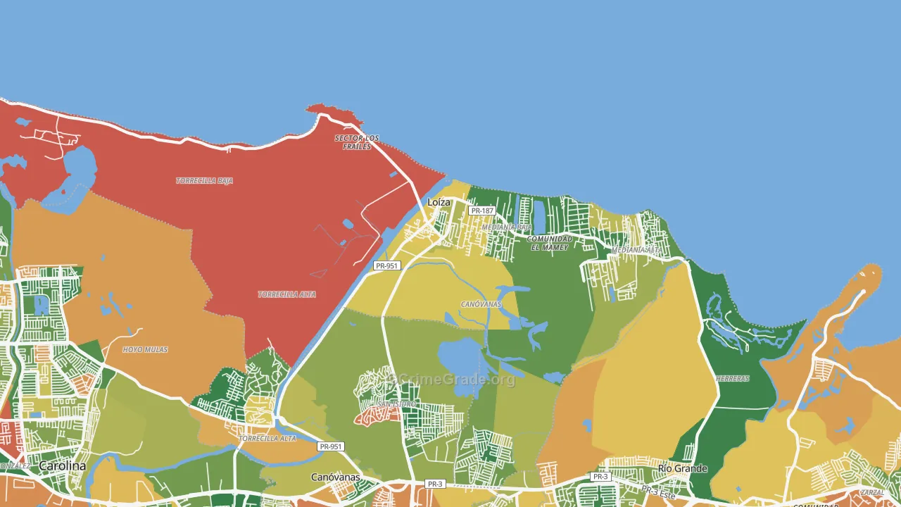 Loiza, PR Map of Theft Rates