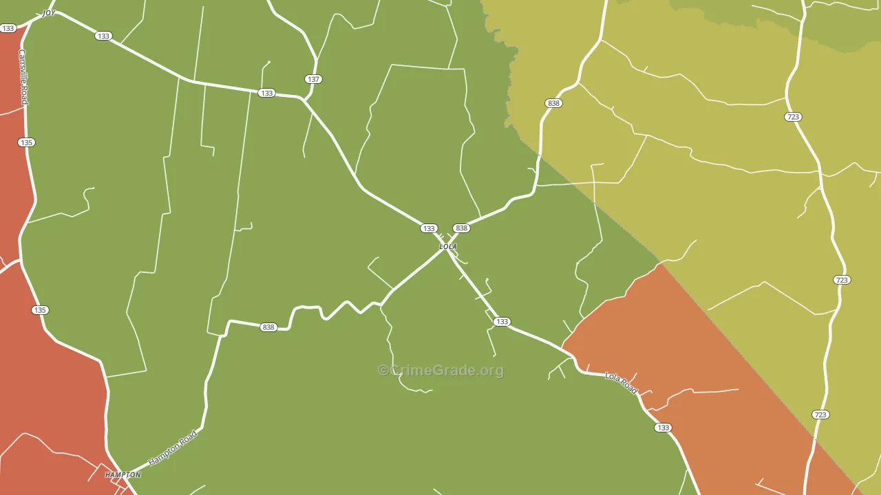 Lola, KY Map of Theft Rates