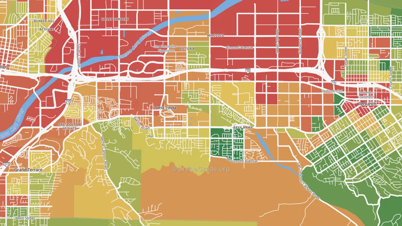 Loma Linda, CA Map of Theft Rates